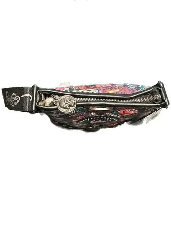 Ed Hardy Tattoo Print Skull & Roses Crossbody Bag with Rhinestone Detail - Picture 3 of 7
